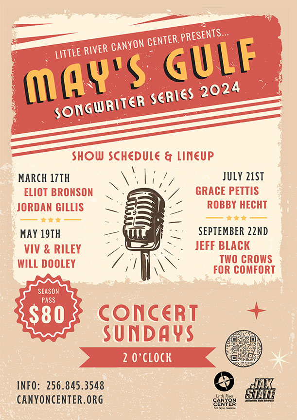 mays songwriter series poster depicting a microphone and sunbursts