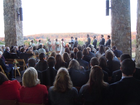 fall wedding on the back patio of the Canyon Center