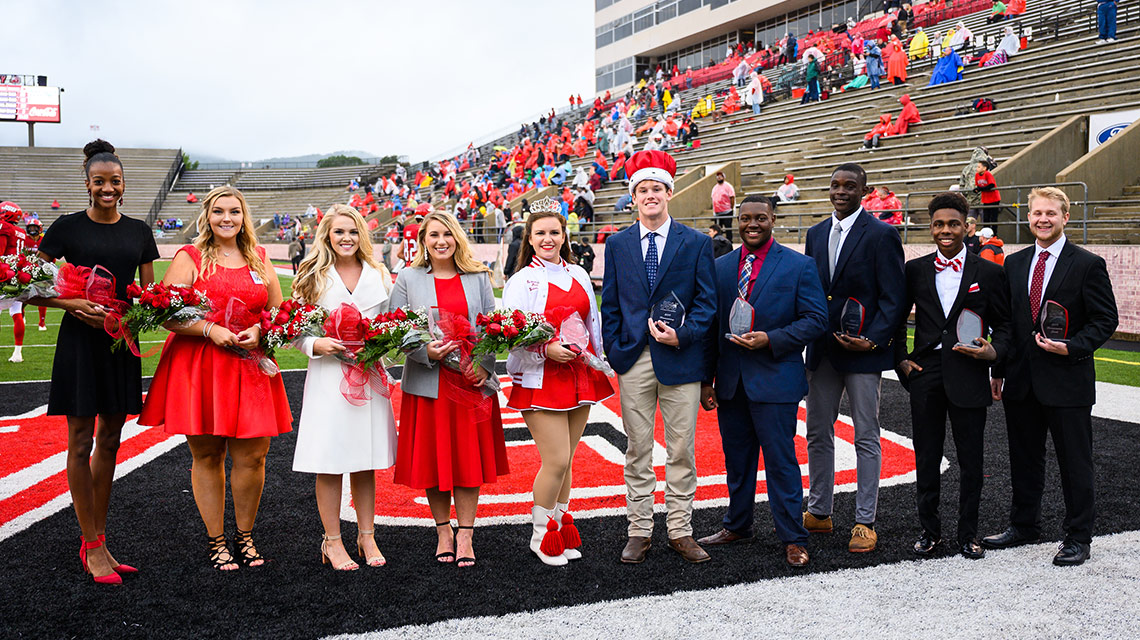 The 2019 Homecoming Court on the football field during the Homecoming Game