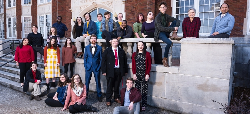 Chamber singers on Bibb Graves Hall steps