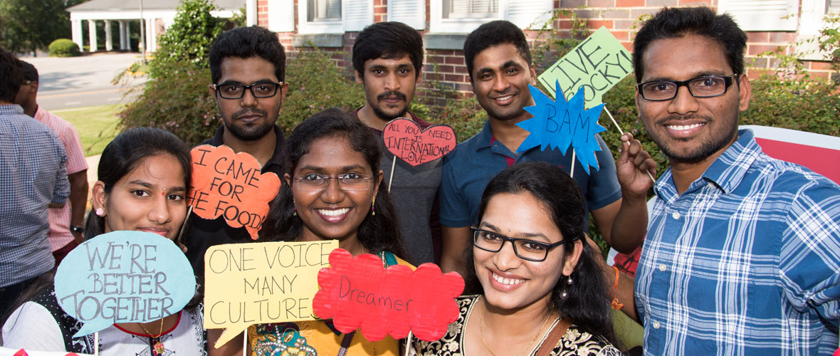 Students outside the International House during party