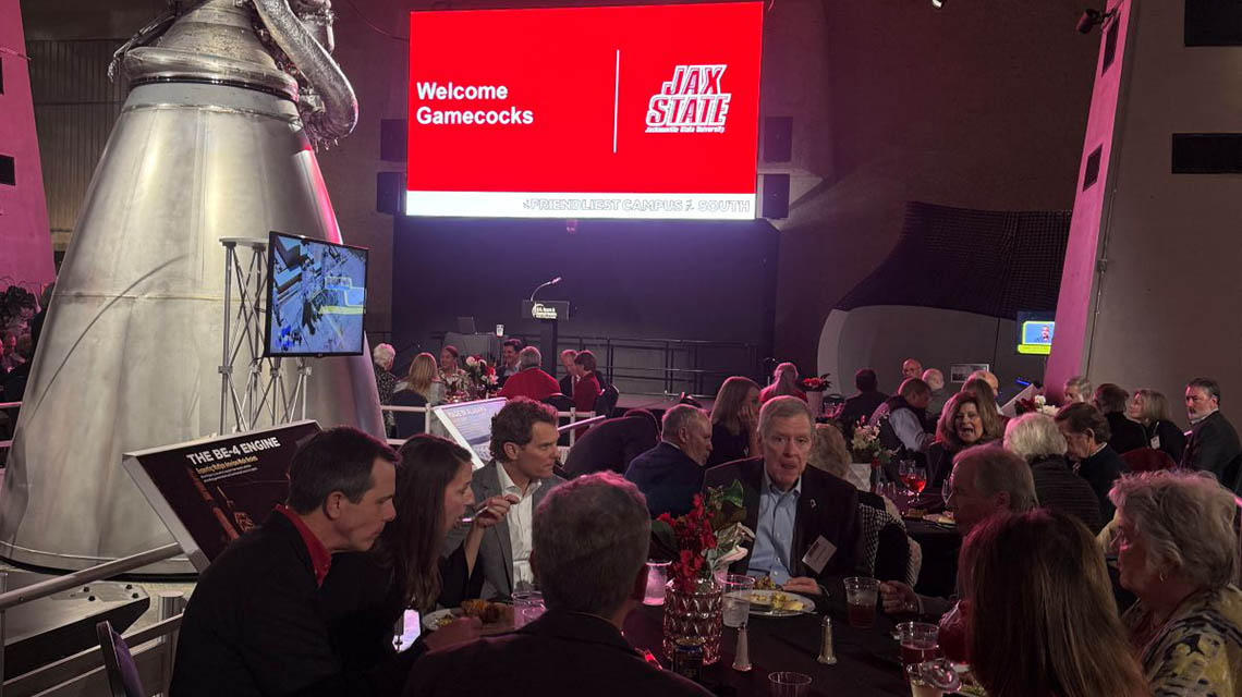 Jacksonville State University President, Don C. Killingsworth, Jr., Ed.D., and the Jax State Alumni Association hosted an evening of engaging conversation and university updates during the State of the University Presidential Address at the U.S. Space and Rocket Center in Huntsville.