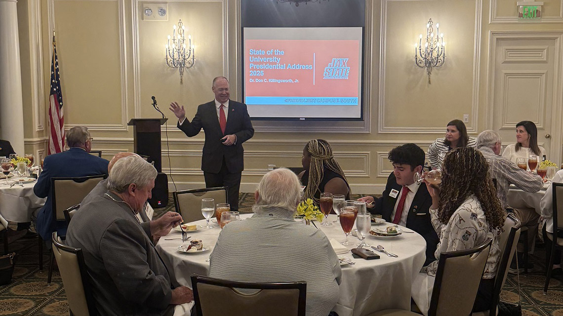 President Killingsworth delivers his address at the State of the University Address in Montgomery, AL