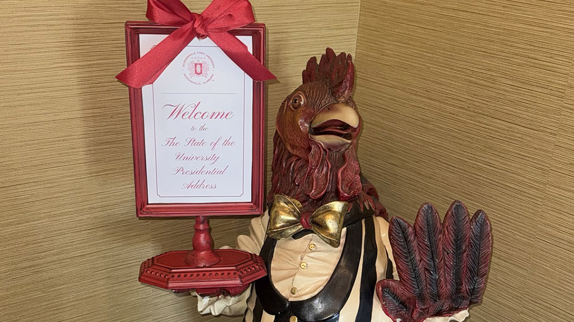 Cocky stands at the door to welcome his guests