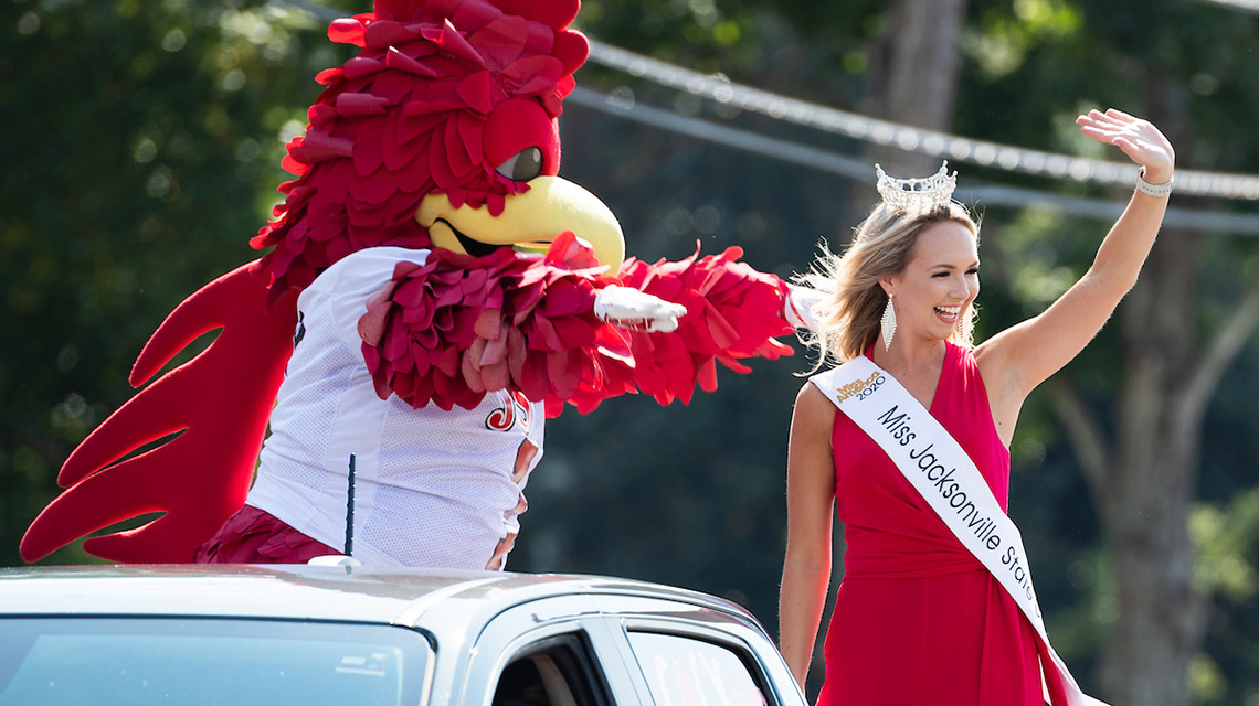 Miss JSU and Cocky in the Homecoming Parade