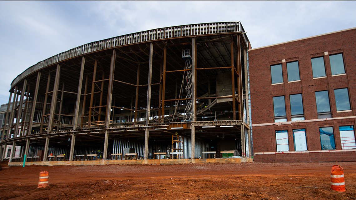 Front of building construction progress