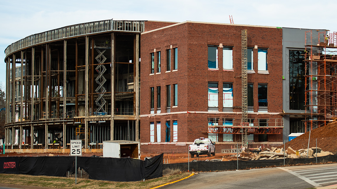 Progress continues on the front of the building