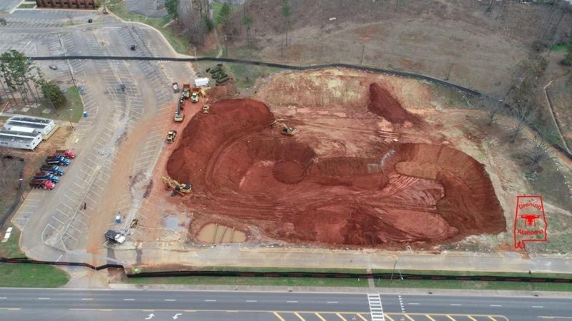 Drone image of the site during early excavation