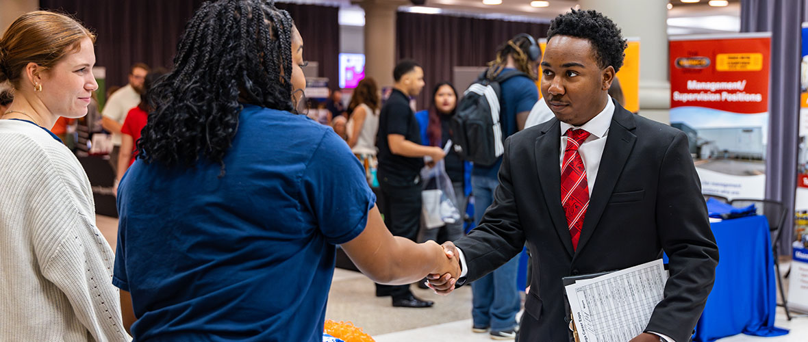 Student attending career fair