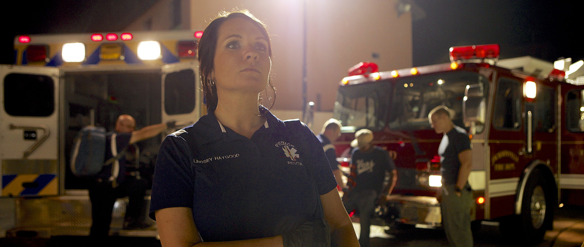 Female EMT on the scene of a disaster