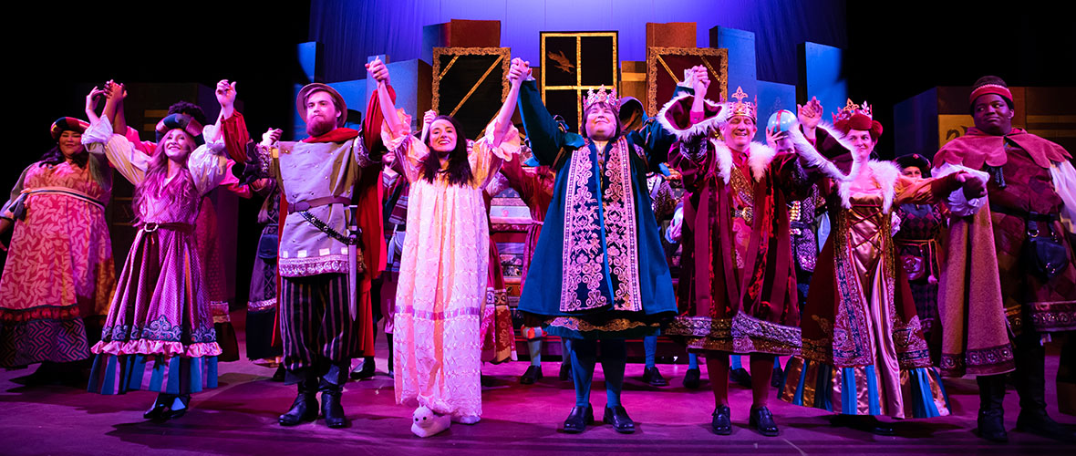 students bowing after theatre performance