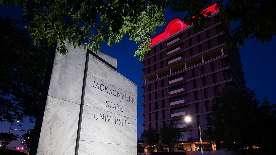 The Houston Cole Library at Night