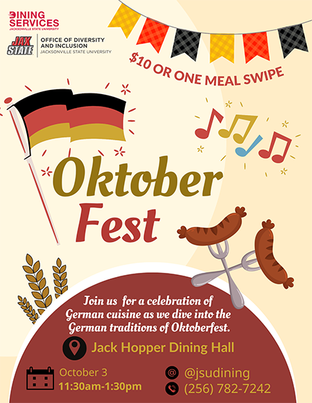 Come join us for OktoberFest at the Jack Hopper Dining Hall!