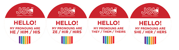 JSU Pronoun declaration buttons- he, ze, they, she