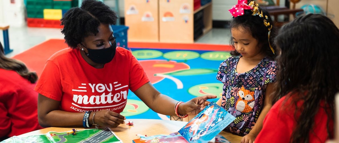 Student teaching in classroom