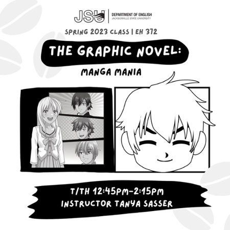A flyer for EH 372, graphic novels manga mania. 
