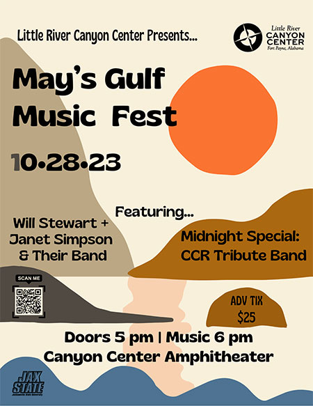 May's Gulf Music Fest logo featuring setting sun over water