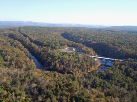aerial vie of Canyon Center, bridge, and little River