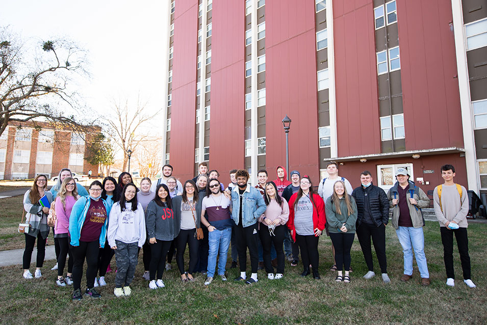 Volunteers outside Sparkman Hall