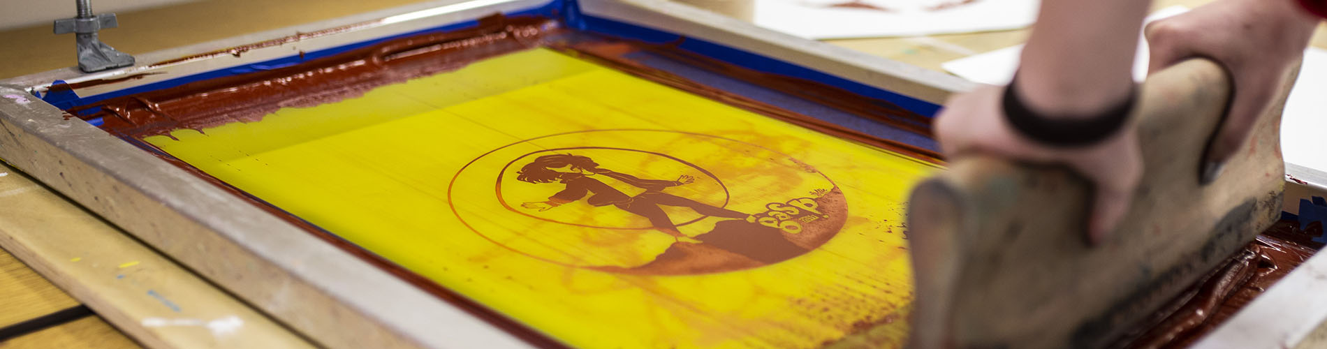 close up of student screen printing project
