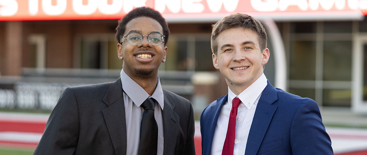 Go Leaders in front of fountain