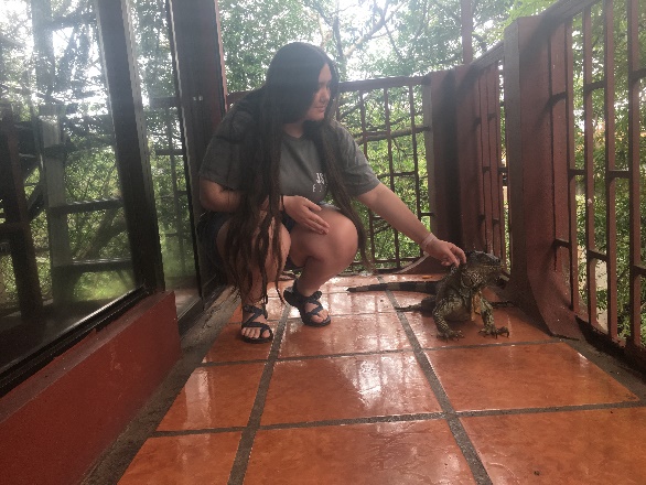 Shelby Harris making a new friend at roadside stop.