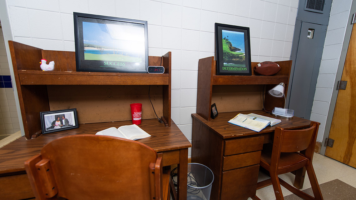 Patterson Hall room, desk view