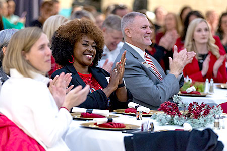 employees at the annual holiday luncheon