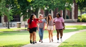 Students taking a campus tour