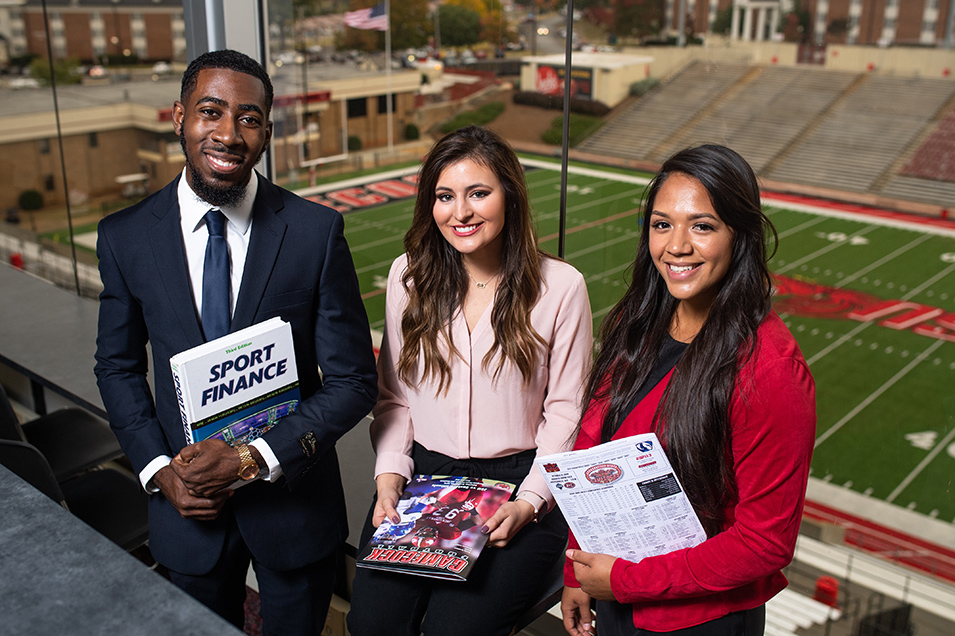 sport management students in skybox at JSU Stadium