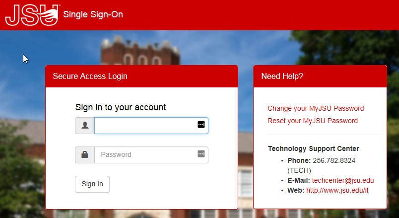 Picture of the MyJSU Login page.