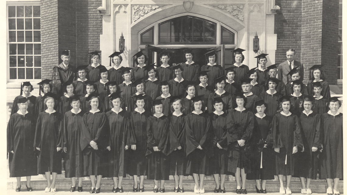 Jacksonville State Teachers College graduates with President Houston Cole, circa 1942-1949