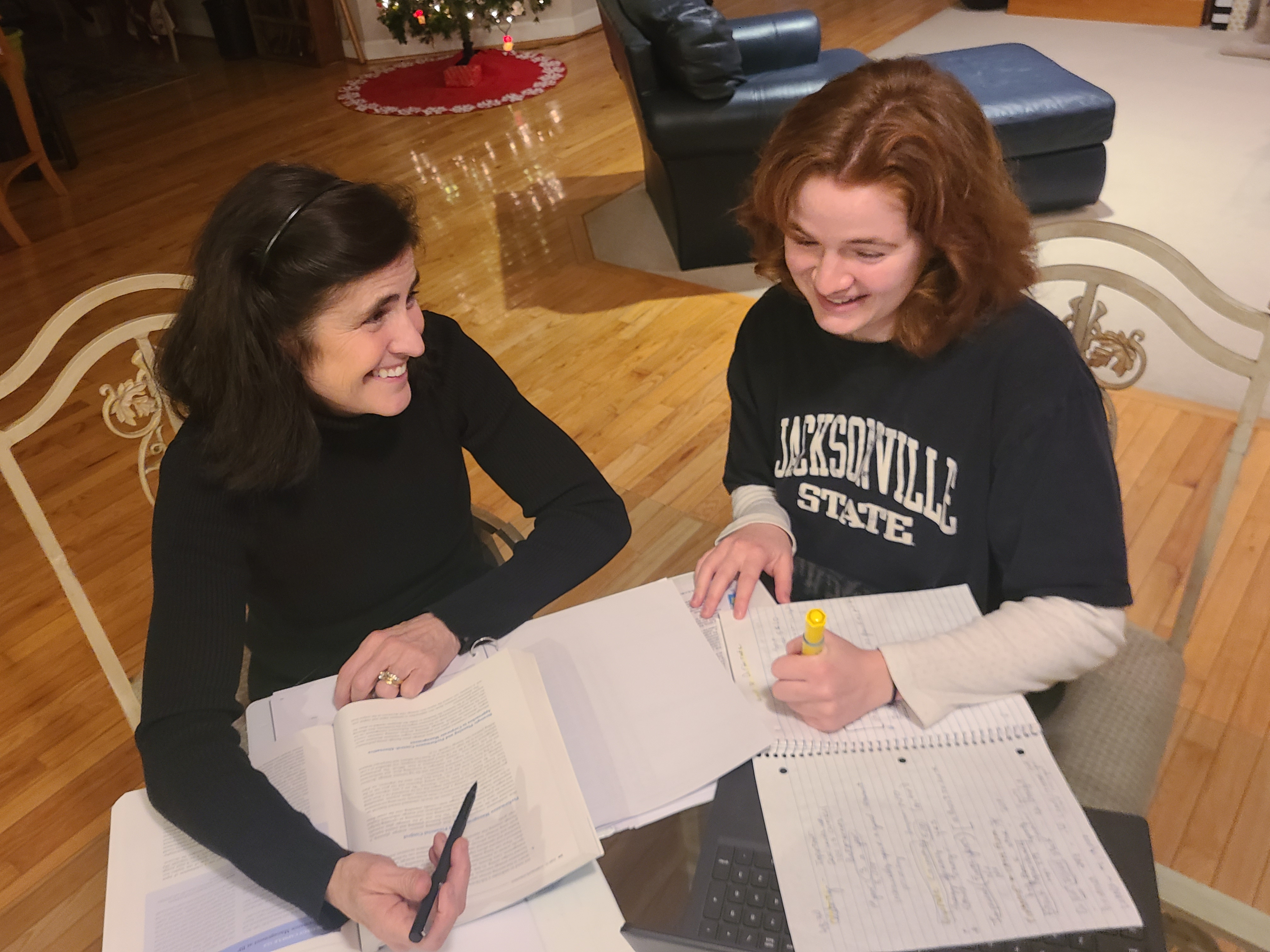 Linda and Becca Hearn studying together