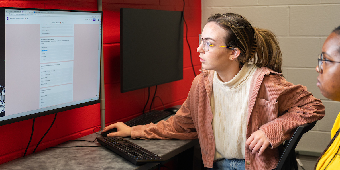 Students enrolled in Dr. Kimberly Southwick-Thompson's publishing practicum gain hands-on experience. Photo by Austin Tillison.