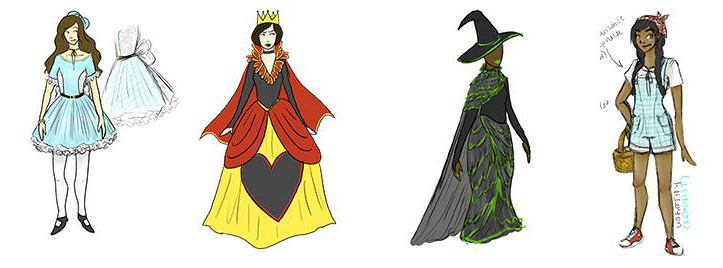 Costume sketches by Megan Wise, JSU senior and costume designer for the show.