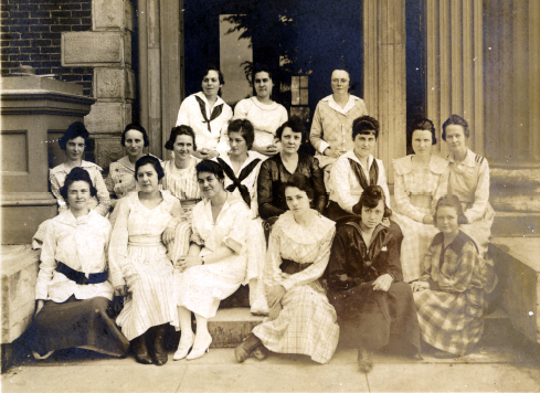 Illustration 7- JSNS female students on the steps of Hames Hall, circa 1919.