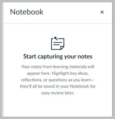 Notebook panel with the language, Start capturing your notes.
