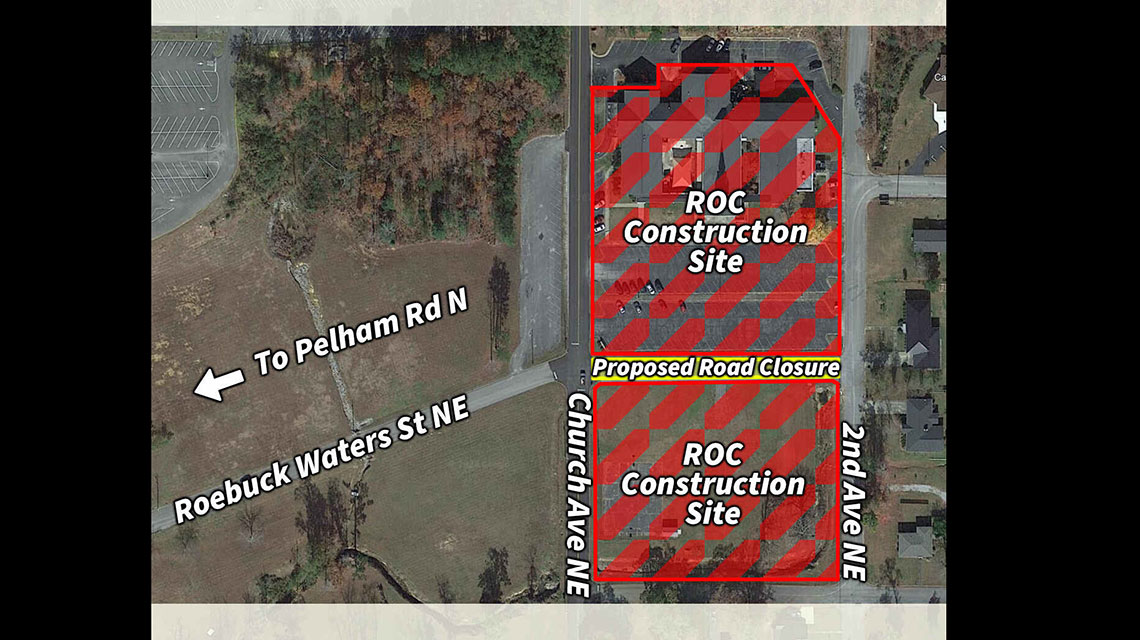 Map showing closure of a section of 7th Street, NE, between Church Avenue, NE, and 2nd Avenue, NE. During this closure, the alternative routes from Church to Second Avenue will be 6th Street or 8th Street, just north and south of the construction site.