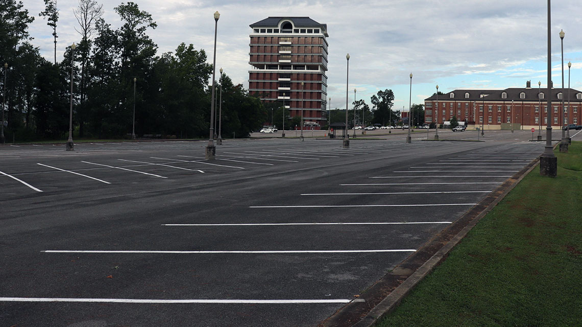 Library Parking Lot Showing White Lines for Student Parking