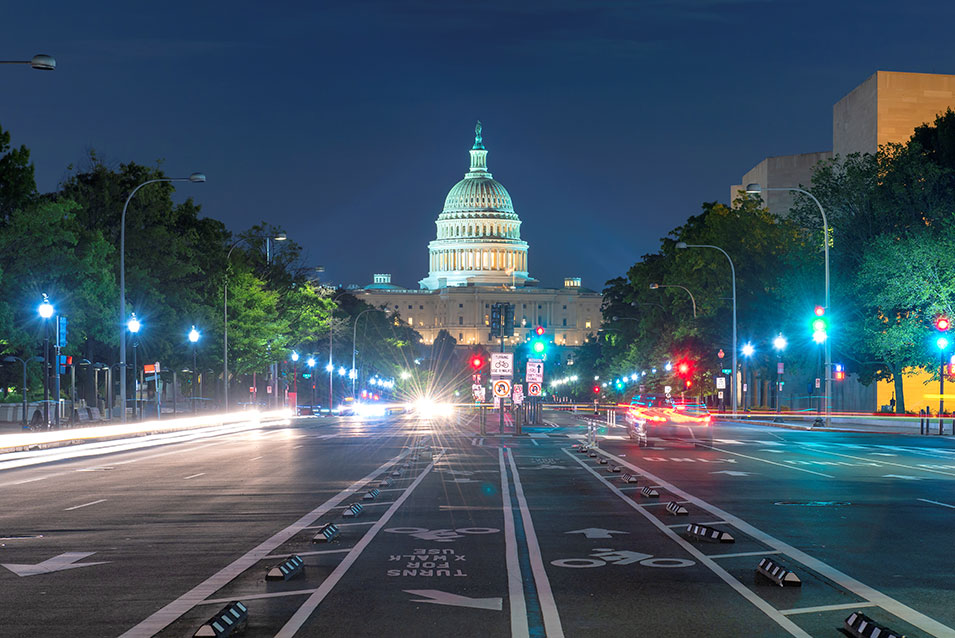 The US Capitol at night