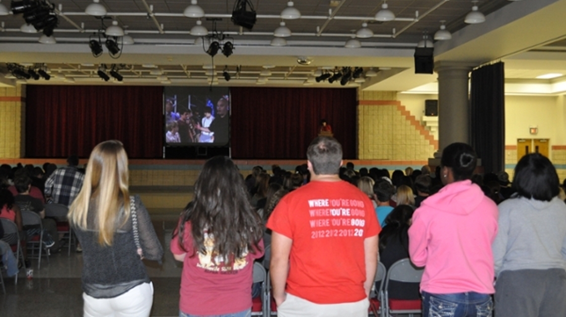 Students watching the 2012 Presidential Debate in Leone Cole Auditorium