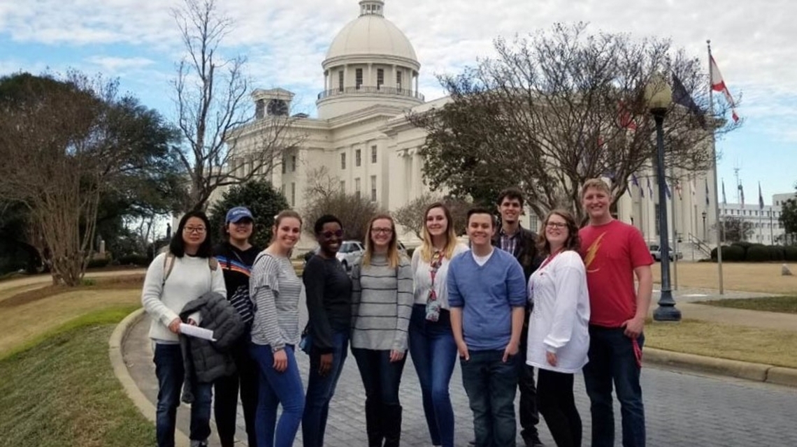 American Democracy Project students in front of the Capitol Building in Montgomery, Alabama.