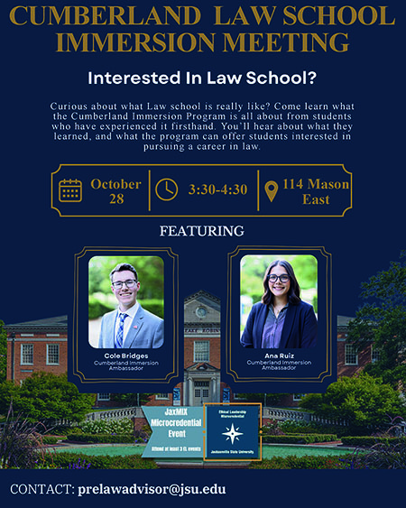 Fall 2026 Pre Law Events Flyer