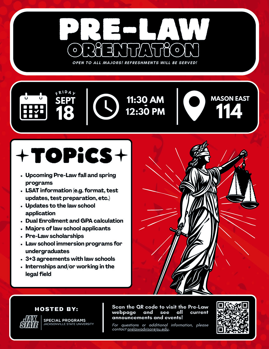 Spring 2026 Pre Law Events Flyer