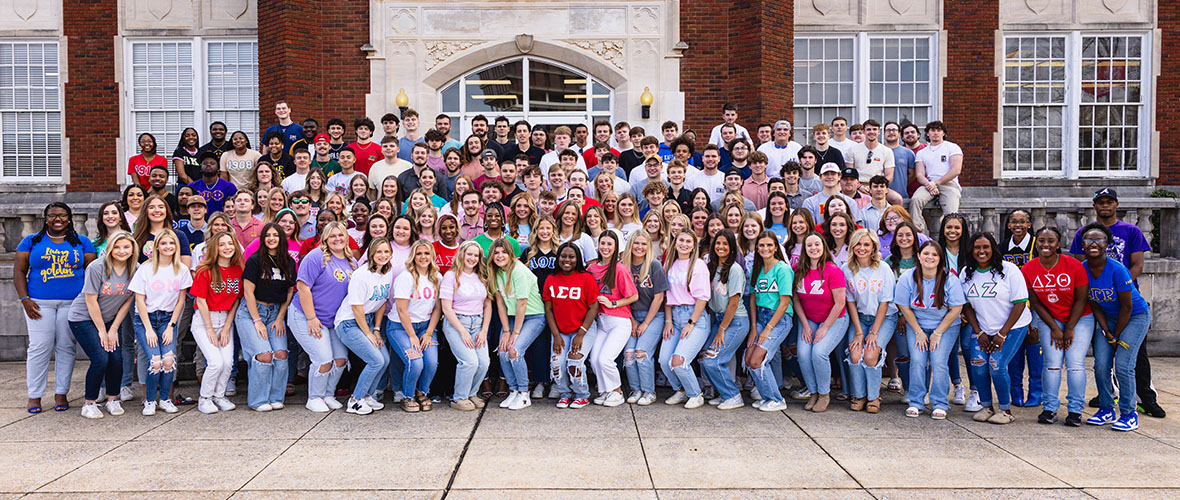 Greek students on Angle Hall steps