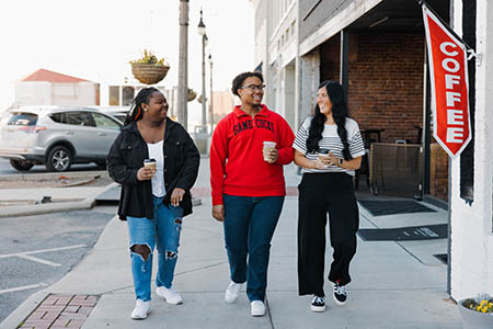 Students walking on public square