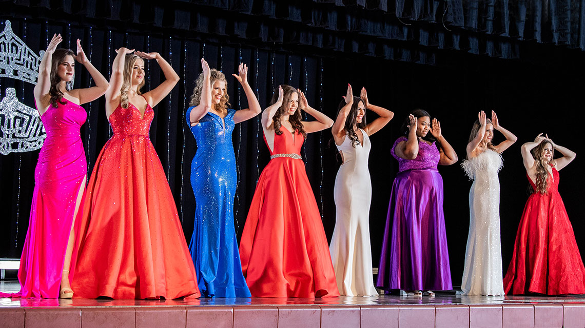 The Miss JSU contestants dancing in a choreographed number