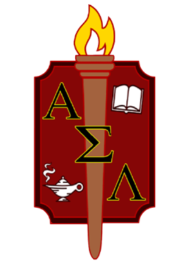 asl logo featuring a book, a torch, a lamp, the Greek letters Alpha Sigma and Lambda
