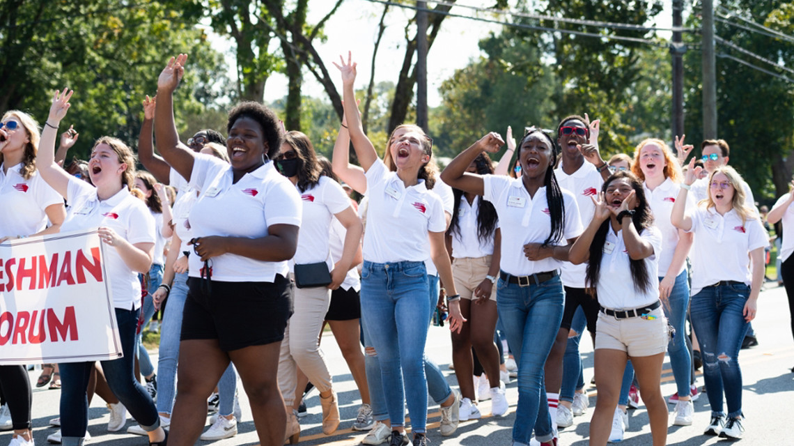 Freshman Forum members march in a JSU Parade