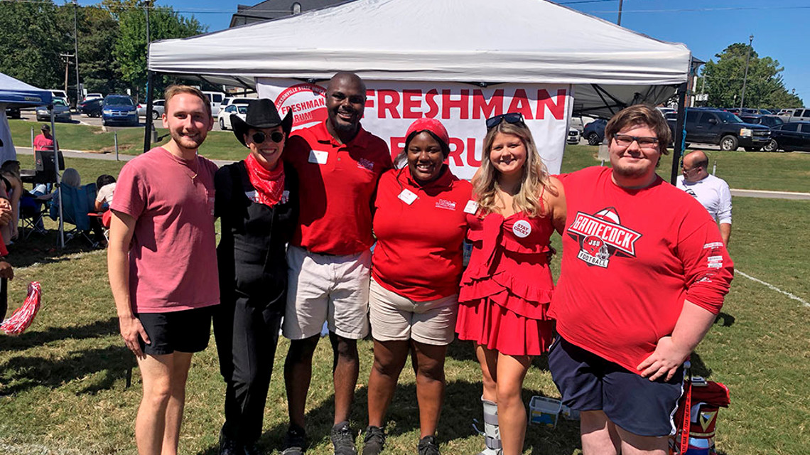 Freshman Forum members at a football tailgate in 2021